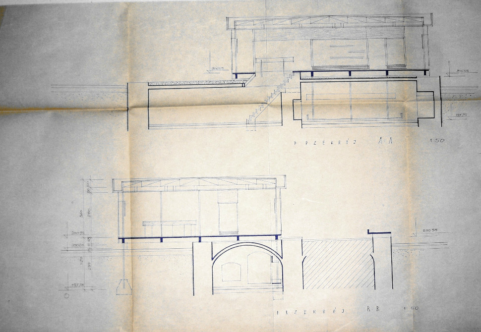 Szkic projektowy pawilonu wystawienniczego, Prezydium Miejskiej Rady Narodowej zespół nr 199, dokumentacja techniczna sygn.2458